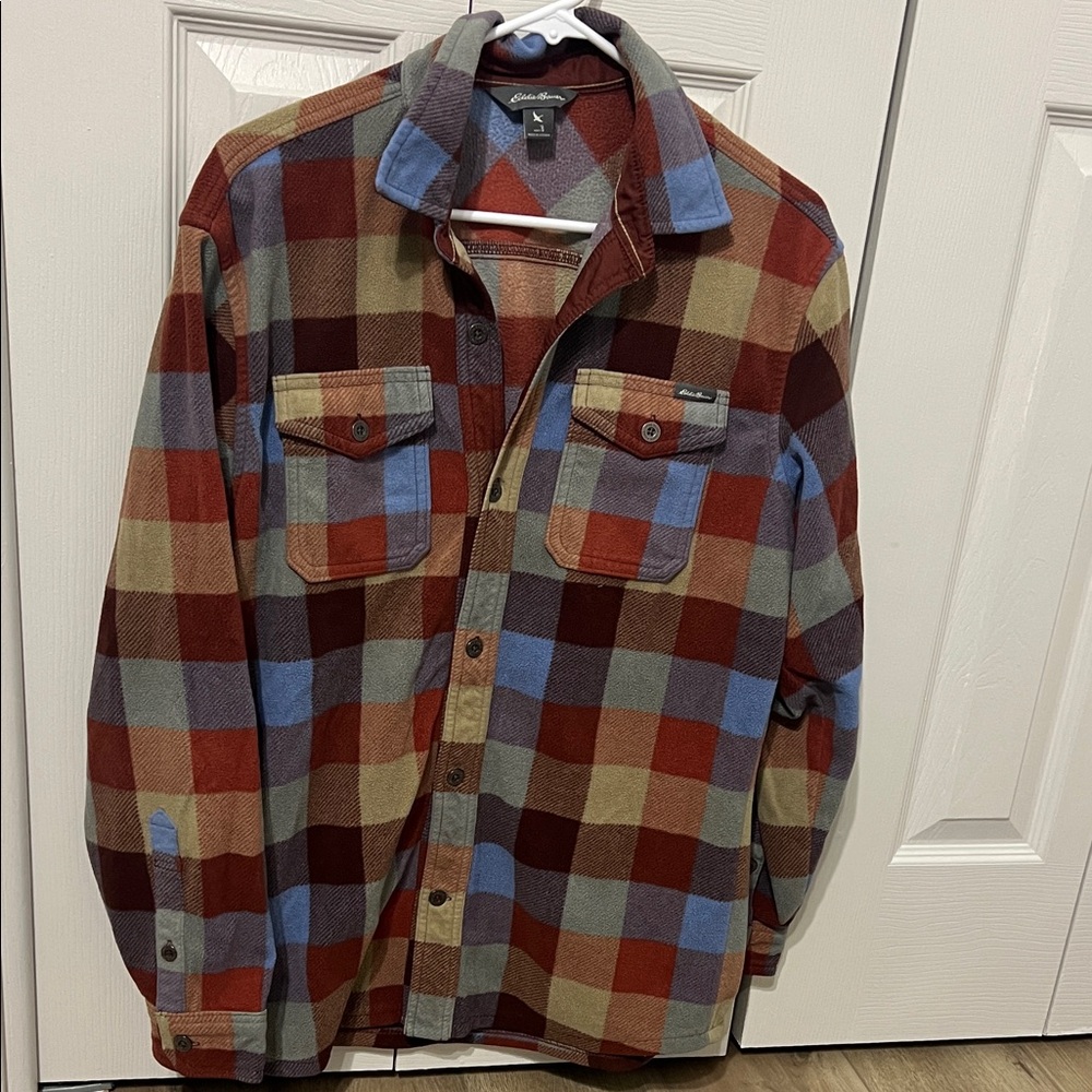 Eddie Bauer Men's Plaid Shirt Jacket - Red, Blue, Tan